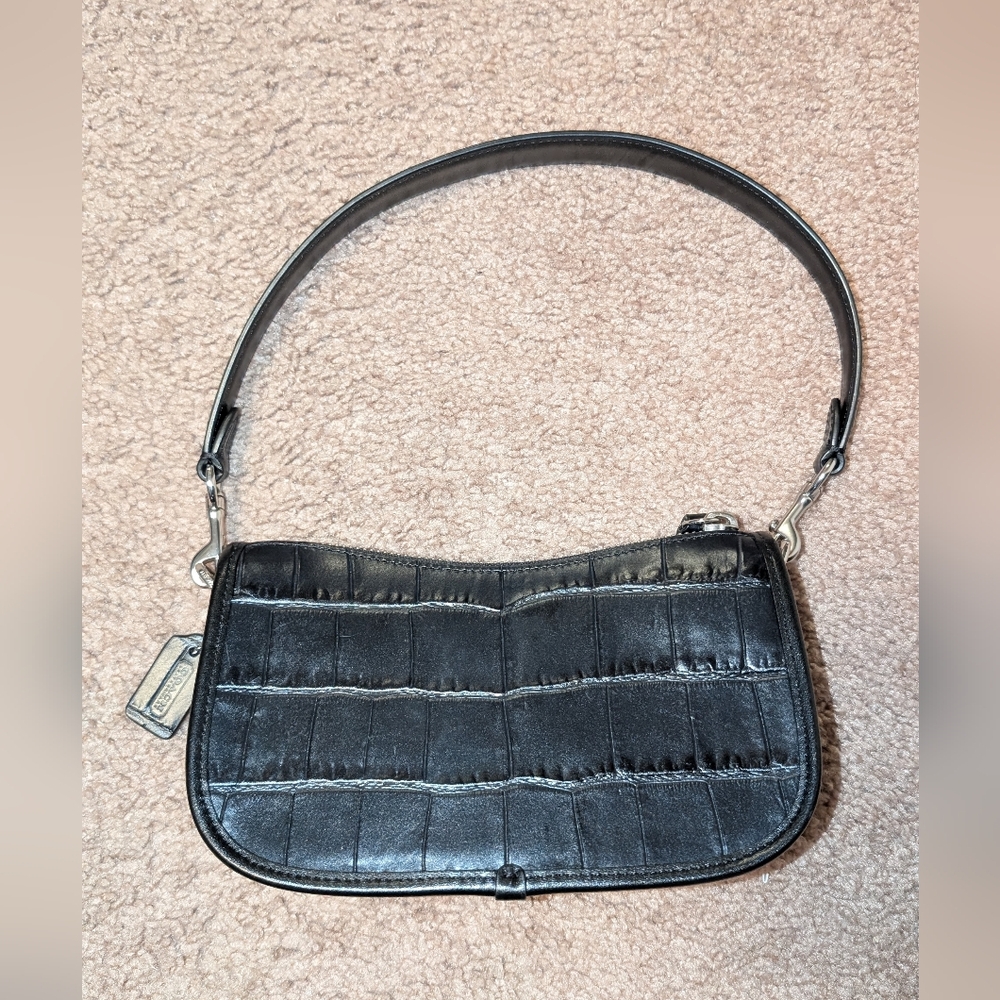 Black Croc-Embossed Coach Swinger 20 Shoulder Bag - Picture 3 of 11